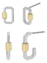 Allsaints Carabiner Set Of 2 Earrings In Silver/gold