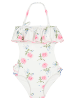 Monnalisa Kids' Rose Print One Piece Swimsuit In White