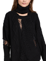 Monse Torn Lace Cable Knit Merino Wool Turtleneck Sweater In Black