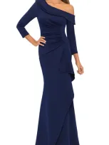 Xscape One-shoulder Long Sleeve Scuba Crepe Gown In Midnight