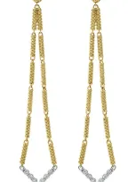 Lagos 18k Gold Superfine Caviar Beading And Diamond Chevron-shape Drop Earrings In Gold/white