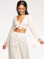 Ramy Brook Elvira Coverup Crop Top In White Zigzag