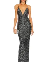 Michael Costello X Revolve Gina Gown In Black And Silver