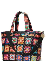 Mz Wallace Metro Deluxe Large Printed Tote Bag In Multi Flower Quilt/silver