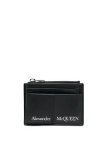 Alexander Mcqueen Logo Leather Coin Zip Holder In Black