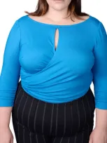 Mayes Nyc Plus Size Tamara Knit Keyhole Wrap Top In Mykonos Blue Soli