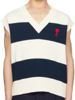 Ami Alexandre Mattiussi Navy & Off-white Ami De Cœur Vest In Naut Blue/nat White/