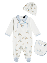 Monnalisa Baby Cotton Onesie, Bib, And Beanie Set In White