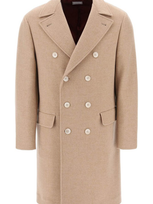 Brunello Cucinelli Straight Shoulder Double Breasted Coat In Beige