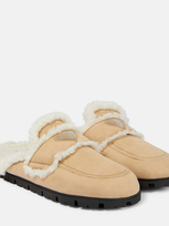 Prada Faux Shearling-lined Suede Slippers