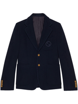 Gucci Gg Logo-patch Jersey-knit Blazer In Blue