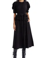 Ulla Johnson Marion Puff-sleeve Belted Midi Dress In Noir