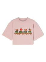 Palm Angels Kids' College Bears Cropped T-shirt In Pink