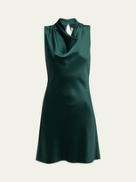 Veronica Beard Maelle Silk Cowl-neck Sleeveless Mini Dress In Pine