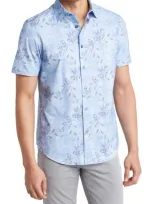 Bugatchi Miles Ooohcotton® Floral Short Sleeve Button-up Shirt In Air-blue