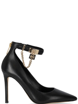 Michael Michael Kors Logo Charm Ankle Strapped Pumps In Black