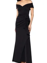 Xscape Off The Shoulder Ruffle Scuba Gown In Black