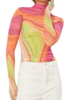 Afrm Zadie Mesh Turtleneck Top In Abstract Spring Wave