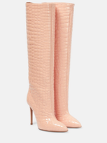 Paris Texas 105 Croc-effect Leather Knee-high Boots In Pink