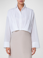 Akris Cotton Voile Button-front Blouse With Pleated Waist In Ecru