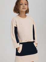 Reiss Kids' Elsa Logo-embroidered Colour-block Cotton-jersey Dress 4-14 Years In Ivory