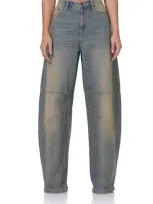 Afrm Ajax Barrel Leg Jeans In Tinted Grunge Wash