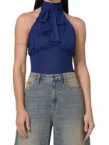 Afrm Lune Tie Neck Halter Top In Bright Navy