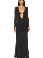 Afrm Orla Bralette Long Sleeve Maxi Dress In Noir