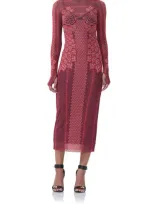 Afrm Shailene Long Sleeve Turtleneck Mesh Dress In Rouge Gilded Rose