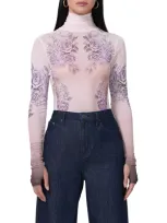 Afrm Zadie Print Mesh Turtleneck Top In Lilac Tattoo