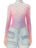 Afrm Zadie Semi Sheer Turtleneck In Grid Ombre