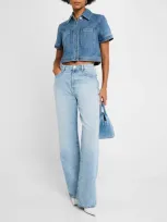 Alice And Olivia Tesha Cropped Denim Button Down Top Avery Blue