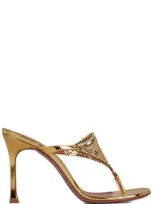 Amina Muaddi Cameron Embellished Heeled Sandals In Gold