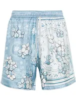 Amiri Bandana Floral Silk Shorts In Blue