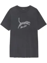 Anine Bing Walker Leopard-logo Organic Cotton T-shirt In Black