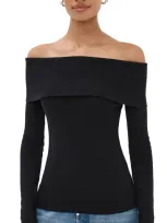 Another Tomorrow Off The Shoulder Jersey Top Black