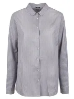 Apuntob Striped Cotton And Silk Shirt In Clear Blue