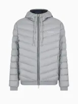 Armani Exchange Full Zip Down Jacket With Hood In Gray