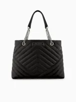 Armani Exchange Quilted Shopper Bag With Chain Handles In Black