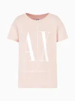 Armani Exchange Relaxed Fit T-shirt With Round Neck And Logo In Pink