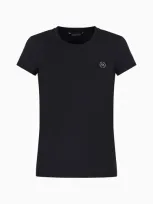 Armani Exchange Slim Fit Cotton T-shirt With Round Logo In Blue