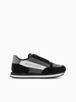 Armani Exchange Suede Sneakers With Mesh Inserts In Black