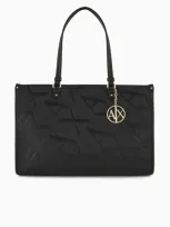 Armani Exchange Tote Bag With Allover Emossed Logo In Black