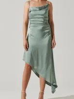 Astr Mirie Asymmetric Satin Dress In Sage