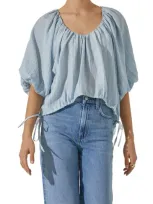 Astr Puff Sleeve Side Tie Top In Periwinkle Blue