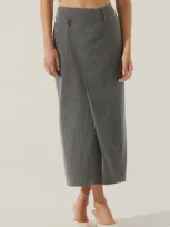 Astr The Label Pinstripe Asymmetric Waist Skirt In Grey Stripe