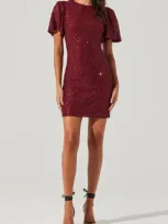 Astr The Label Sequin Flutter Sleeve Minidress In Wine