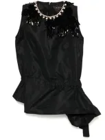 Biyan Embellished Neckline Taffeta Top In Black