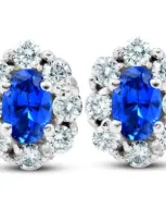 Bliss Diamond 3.10 Ct Blue Sapphire & Diamond Halo Studs 14k Gold Lab Grown In 14k White Gold