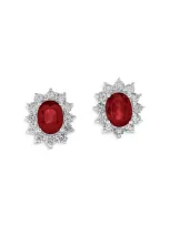 Bloomingdale's Ruby & Diamond Halo Starburst Stud Earrings In 14k White Gold In Ruby/white